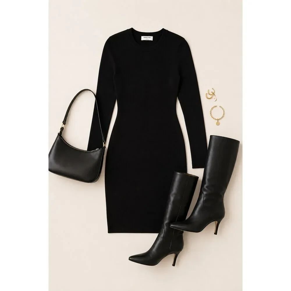 Aritzia Babaton Black Knit Bodycon Sweater Dress Minimalist Quiet Luxury Midi M